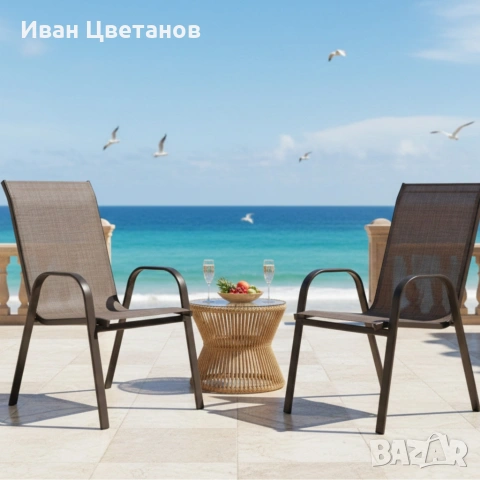 Стифиращи се градински столове от стомана и текстил – комплект 2 броя, снимка 3 - Столове - 53238252