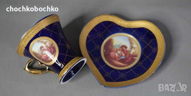 BAVARIA JAPAN STYLE Порцеланова чашка с чиния златен кант, снимка 3 - Антикварни и старинни предмети - 53958167