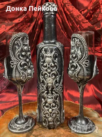 Сервиз за вино от 3 части в сребро, снимка 4 - Сервизи - 48183795