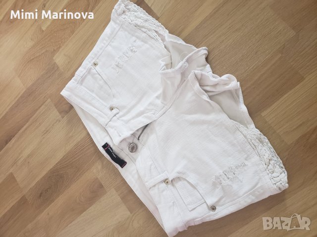 Къси дънкови панталонки Tally Weijl дантела накъсани, снимка 1