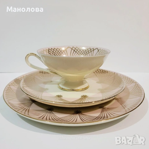 Троен комплект, порцеланова чаша за чай Alka Kunst Bavaria. , снимка 2 - Други ценни предмети - 54011880