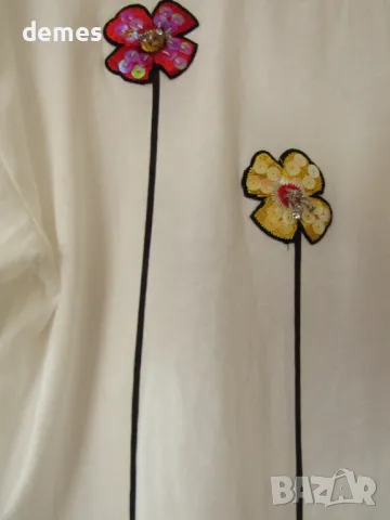 Дамска бяла тениска с бродерия и гол гръб, размер L