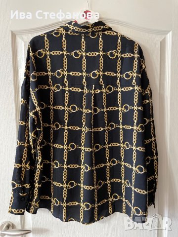 Нова черна елегантна риза златни синджири барок бароков стил , снимка 4 - Ризи - 42638328