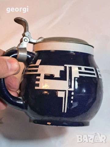 ретро немска керамична халба с калаен похлупак 32/4, снимка 3 - Антикварни и старинни предмети - 53184371