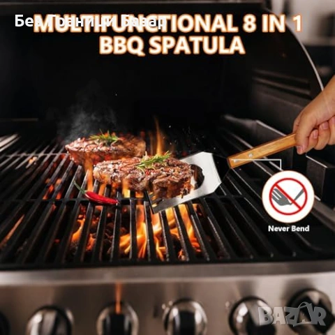 Нов BBQ комплект 3 части неръждаема стомана с дървени дръжки готвена скара грил инструменти, снимка 3 - Аксесоари за кухня - 54092841