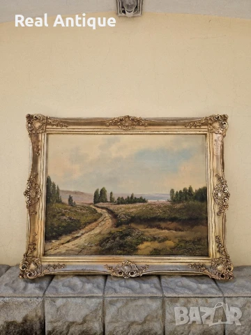 Чудесна голяма антикварна авторска холандска картина масло върху платно 