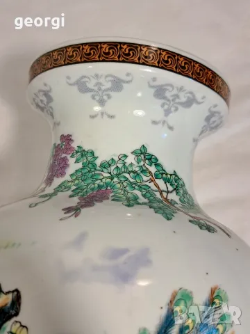 голяма порцеланова ваза с райски птици , снимка 6 - Вази - 47607239