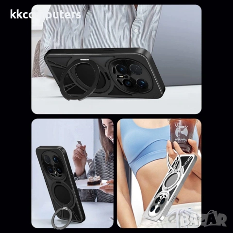 Магнитен калъф за Honor Magic8 Pro 5G с Въртяща се Стойка - PC+Силикон+Метал, Отверстия за охлаждане, снимка 7 - Калъфи, кейсове - 53285239