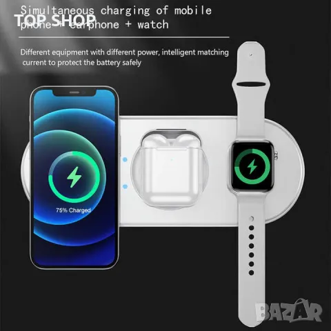 15W Безжична зарядна станция,5in1 QI Fast Charging,IPhone,Smartwatch,Apple,Airpods, снимка 6 - Безжични зарядни - 49308732