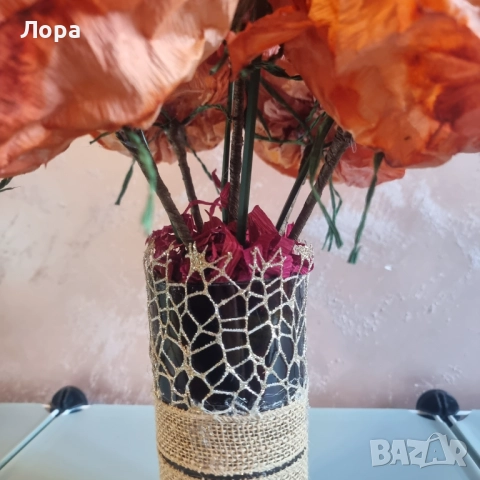 Стъклена ваза „Есенна магия“ от арт ателие Lollipop, снимка 4 - Вази - 52321721