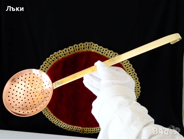 Медна решетъчна лъжица,цедка чиста червена мед. 