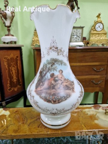 Превъзходна голяма много красива антикварна белгийска ваза Опалина , снимка 4 - Вази - 44507190