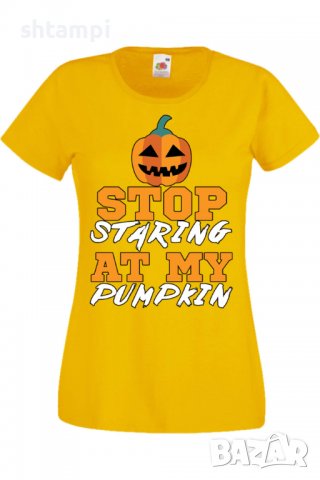 Дамска тениска Stop Staring At My Pumpkin 1,Halloween,Хелоуин,Празник,Забавление,Изненада,Обичаи,, снимка 9 - Тениски - 38138310