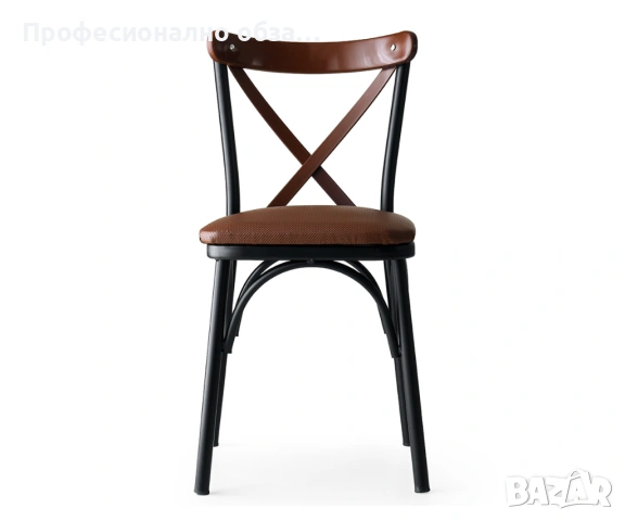 Метален стол тип ВИЕНСКИ,ТИРАНТИ,X-облегалка,с еко кожа,за външни условия и заведение