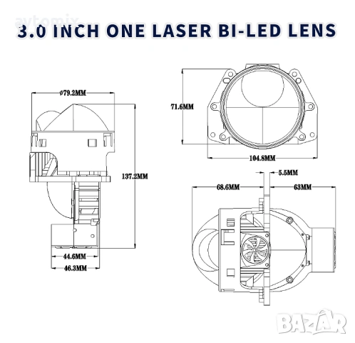 Bi-LED лупи за вграждане във фарове 3"инча 130W 8000lm 12V ,2 броя, снимка 3 - Аксесоари и консумативи - 54344041