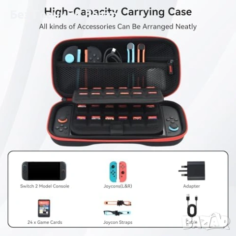 Нов Калъф за Nintendo Switch 2 твърд кейс с място за 24 игри аксесоари, снимка 3 - Аксесоари - 53963182
