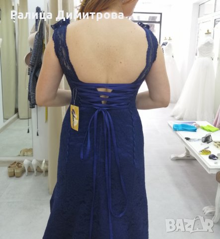 Прекрасна и стилна рокля с дантела, кралско синьо, снимка 3 - Рокли - 29925303