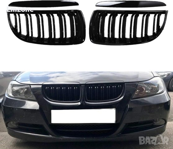 Двойни M Бъбреци Решетки за BMW 3 E90 E91 Черен Гланц 2005-2008г., снимка 2 - Аксесоари и консумативи - 44399966