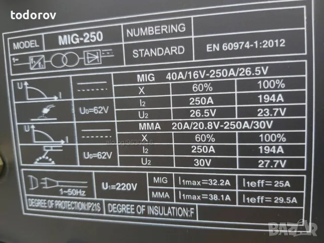 PROFESIONAL MAX 250 Инверторно Електрожен +Телоподаващо MIG 250А - 3м. евро шланг, снимка 12 - Други машини и части - 49941776
