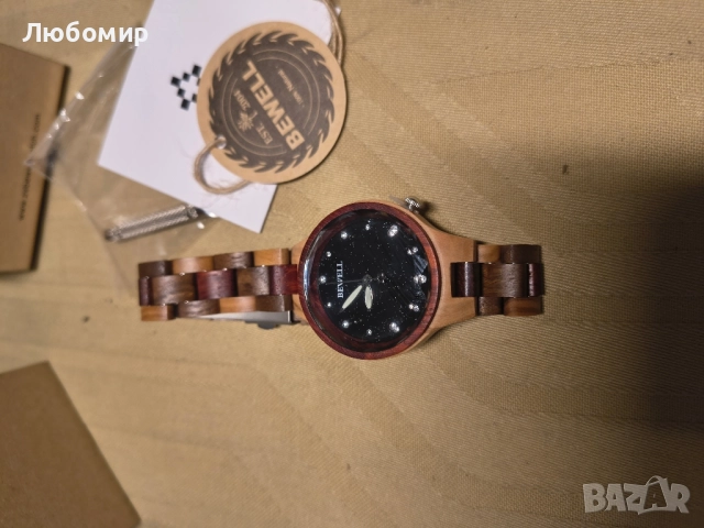 Луксозен дамски дървен ръчен часовник BEWELL с дървени механизми Star Dust Dail и минималистичен, снимка 4 - Дамски - 51507193