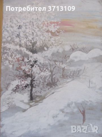 Картина акрилни бои -зима , картон ,48х34см., снимка 6 - Картини - 51522099