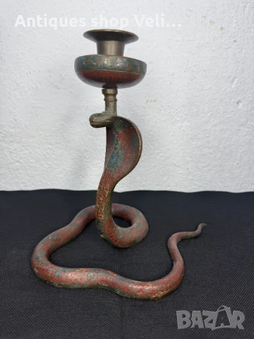 Бронзов свещник Кобра №7314, снимка 3 - Антикварни и старинни предмети - 51269805