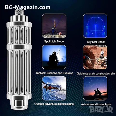 Мощен син акумулаторен лазер 5000mW пойнтер горящ палещ клечка кибрит балон с предпазни очила, снимка 7 - Друга електроника - 51040524