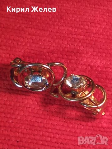СТАРИ ПОЗЛАТЕНИ СТОМАНЕНИ НЕРЪЖДАЕМИ АРТ ДЕКО КЛИПС ОБЕЦИ с ФАСЕТИРАН ЧИСТ ПЛАНИНСКИ КРИСТАЛ 29432, снимка 2 - Антикварни и старинни предмети - 37745324