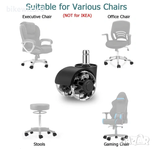 Комплект от 5 резервни колелца за офис столове за твърди подове  НОВИ, снимка 4 - Столове - 54152772