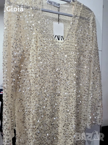 ZARA елегантна рокля с пайети – нова, снимка 5 - Рокли - 52592122