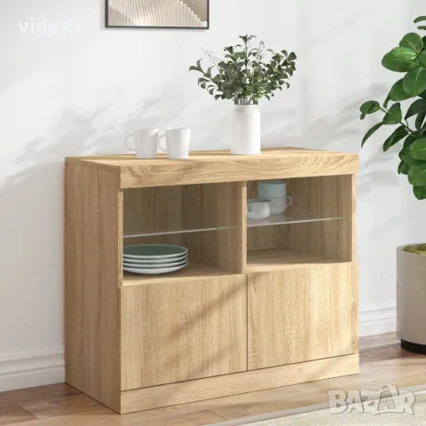 vidaXL Сайдборд с LED светлини, сонома дъб, 81x37x67 см, снимка 2 - Бюфети - 56148139