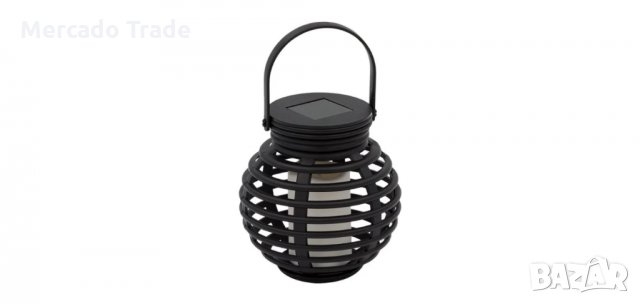 LED соларен фенер с изкуствен пламък, кръгъл черен