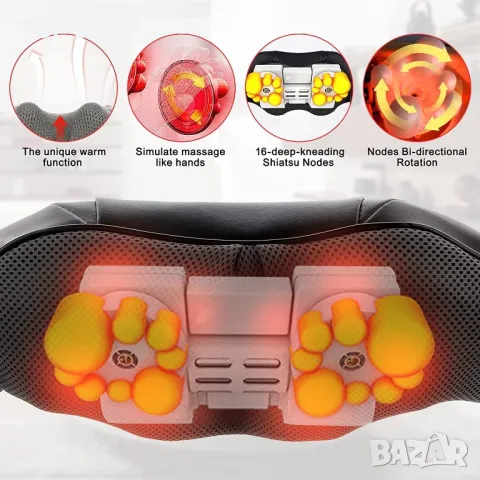 TAKRINK Шиацу масажор за шия и рамена, 3D-въртящи се масажни ролки, Регулируема посока и скорост,, снимка 7 - Масажори - 49132718