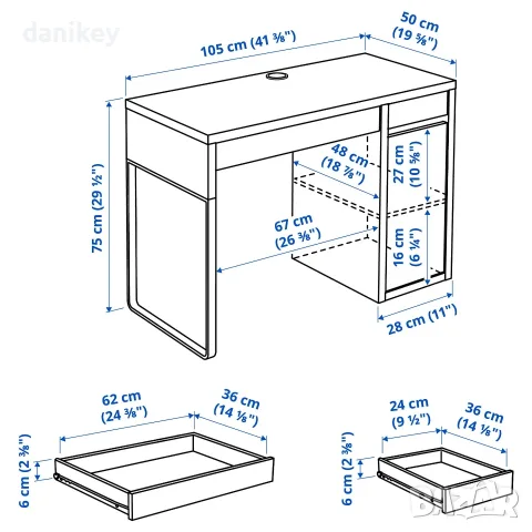 Бяло компютърно бюро IKEA MICKE (105х50 см) – Сглобено, за гр. Пловдив, снимка 5 - Бюра - 56222692
