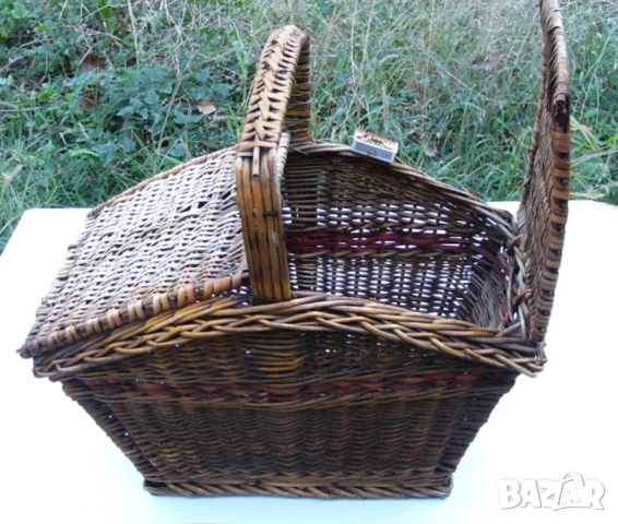 РЕТРО Българска Дървена Плетена КОШНИЦА за Пикник 52x35x48 см Кошник с Капаци НРБ Декорация БАРТЕР, снимка 7 - Антикварни и старинни предмети - 52022964