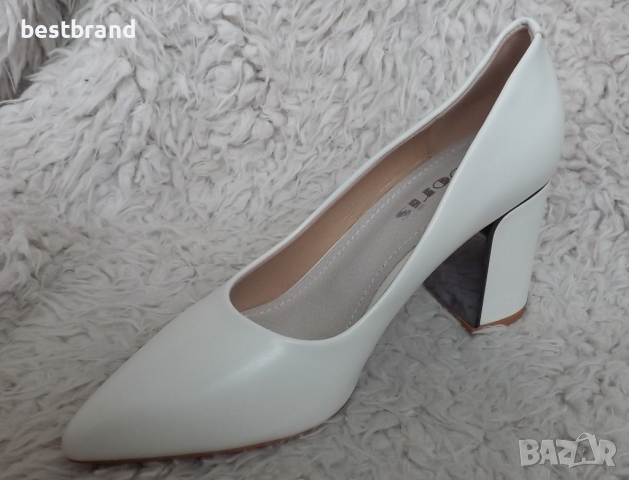 Обувки на ток, бели, код 257/39, снимка 5 - Дамски обувки на ток - 44760847