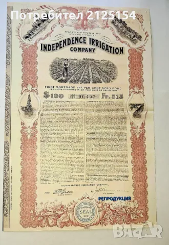 АКЦИЯ,100 ДОЛАРА,САЩ, 1914 г -РЕПЛИКА, снимка 1