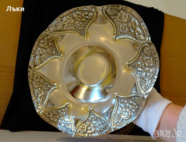 Посребрена бронзова фруктиера,Gold 24k Deloux. , снимка 3 - Антикварни и старинни предмети - 35649310