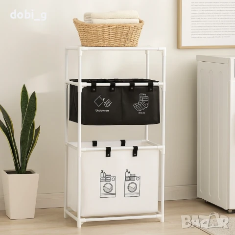 Мултифункционален органазйер за мръсни дрехи с 3 кошници и 3 рафта , снимка 3 - Други стоки за дома - 51049396