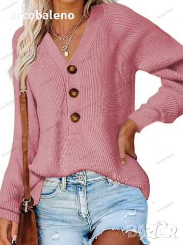 Дамски ежедневен моден плетен пуловер с V-образно деколте, 5цвята - 023, снимка 16 - Блузи с дълъг ръкав и пуловери - 39728515