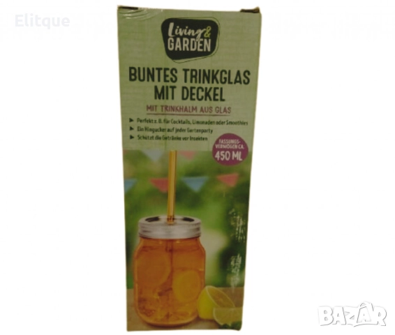 Прозрачна стъклена чаша с капак и сламка, 450мл, снимка 4 - Чаши - 52716319