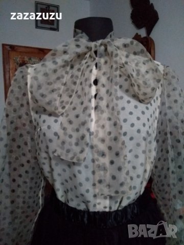 ZARA официална дамска блуза цвят пудра  на черни точки от шифон, снимка 3 - Корсети, бюстиета, топове - 35443658