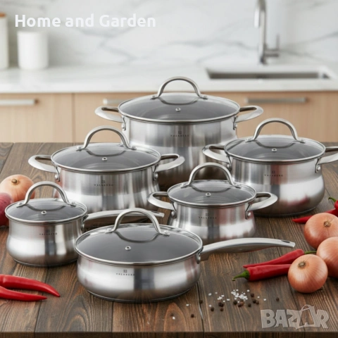 Комплект EDENBERG EB-2420M от 12части - неръждаема стомана с многослойно дъно , снимка 2 - Прибори за хранене, готвене и сервиране - 54028317