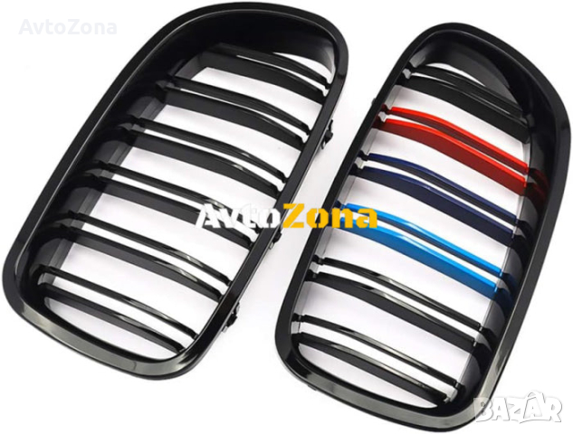 Двойни Решетки бъбреци за BMW F10 / F11 (2010+) с Три Цвята - Черен Гланц, снимка 4 - Аксесоари и консумативи - 44792104