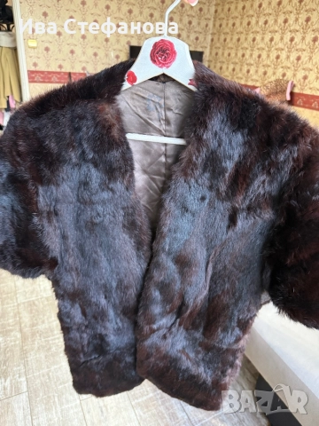 норкова шал наметка болеро от норка естествен косъм кафяв универсален размер , снимка 2 - Рокли - 42599063