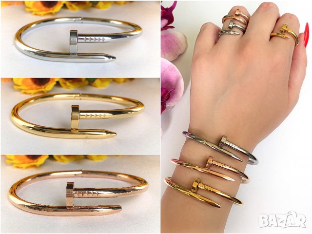 Гривни и пръстени Cartier Love Bracelet и Juste un Clou / Гривна белезник с отвертка и пръстен пирон, снимка 4 - Гривни - 31925458