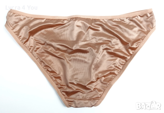 Лъскави бикини в цвят на старо злато и апликация 'целувка' отпред, снимка 4 - Бельо - 52958346