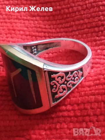 РУНА ЕМБЛЕМА на РОДА ДУЛО СРЕБЪРЕН ЕМАЙЛИРАН МАСИВЕН ПРЪСТЕН 925 СРЕБРО УНИКАЛЕН ПРАБЪЛГАРСКИ 22708, снимка 2 - Пръстени - 33135172