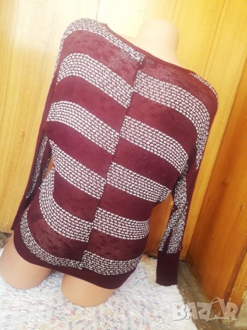 Тънко почти прозрачно плетиво блуза във винен цвят С, снимка 3 - Блузи с дълъг ръкав и пуловери - 34252839
