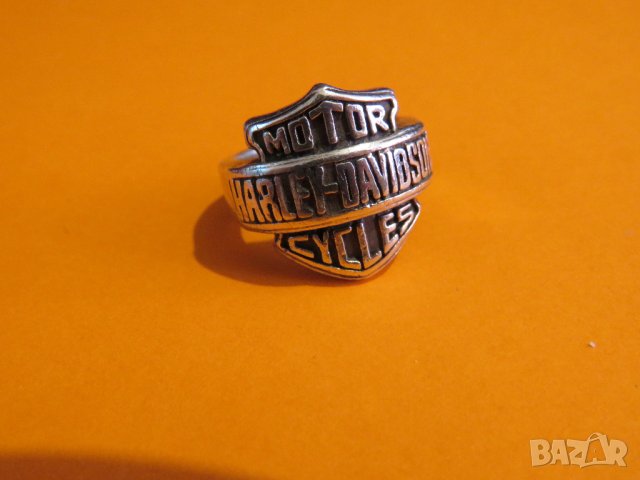 Рокерски Мъжки сребърен пръстен Harley-Davidson, харлей дейвидсън - солидна красота, снимка 1 - Пръстени - 37536615